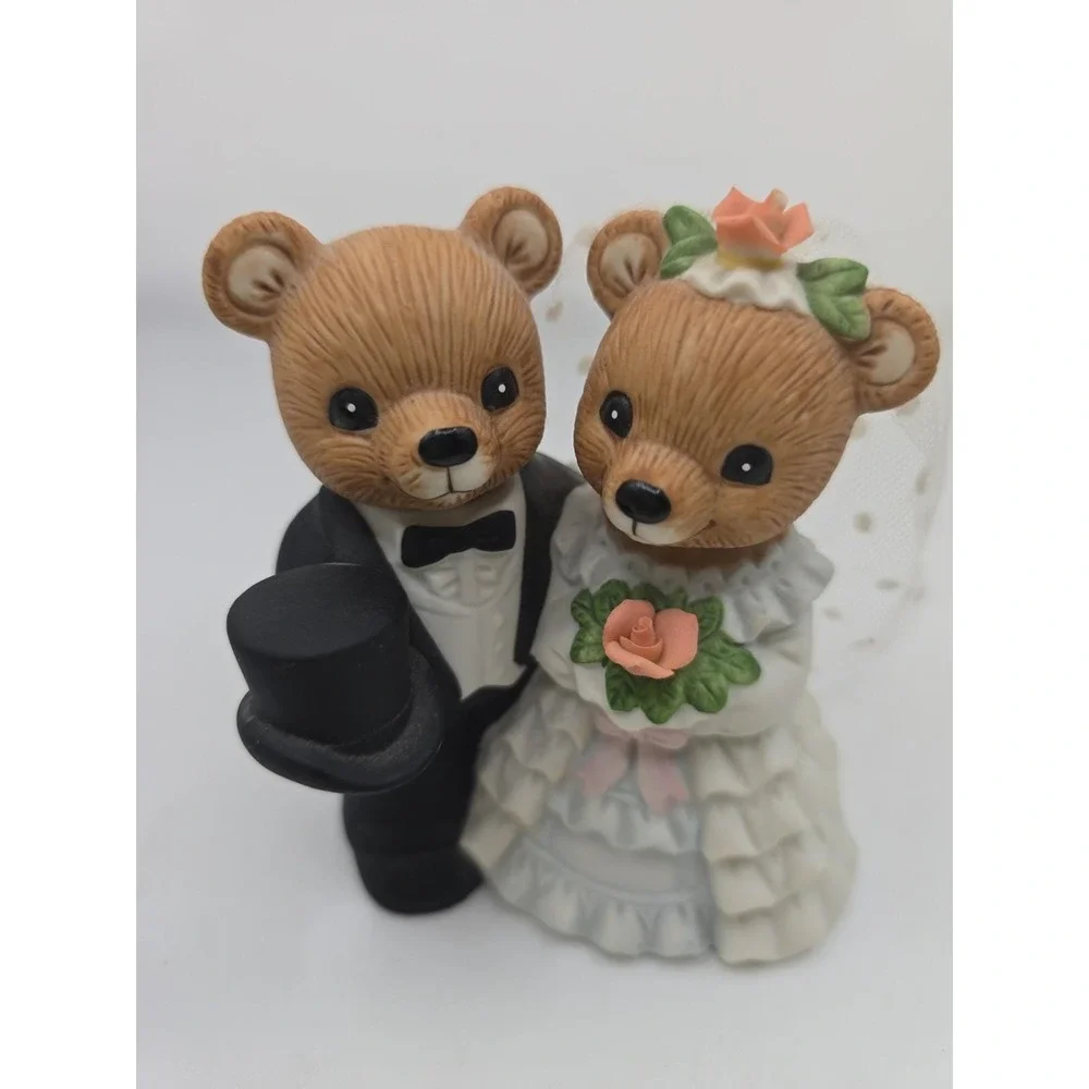 Vintage HomeCo Teddy Bear Bride Groom Wedding Cake Topper Figurine 1970s
